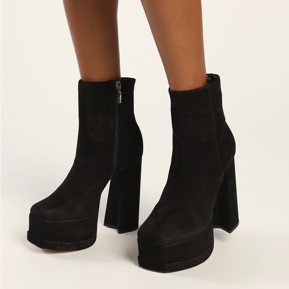 Schultz SELENE CASUAL NUBUCK BLACK PLATFORM HEELED BOOTIE - Picture 1 of 13